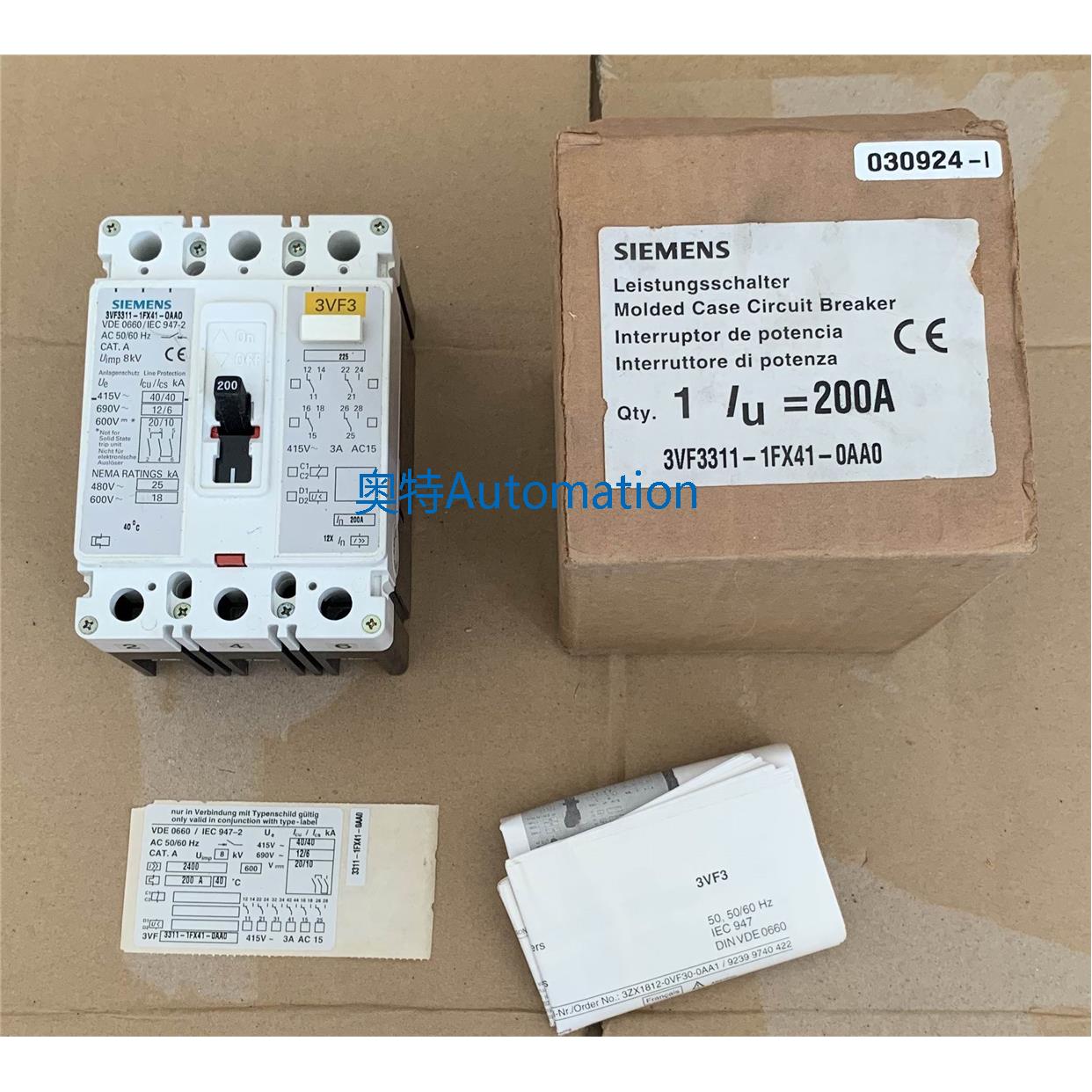 西门子3VF3311-1FX41-0AA0塑壳断路器200A空气开关SIEMENS进口 3P