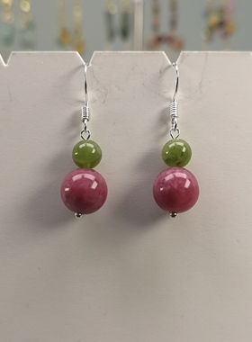 53独特漂亮绿色橄榄色粉梅子红碧玺葫芦耳坠新中式耳饰925银卡10