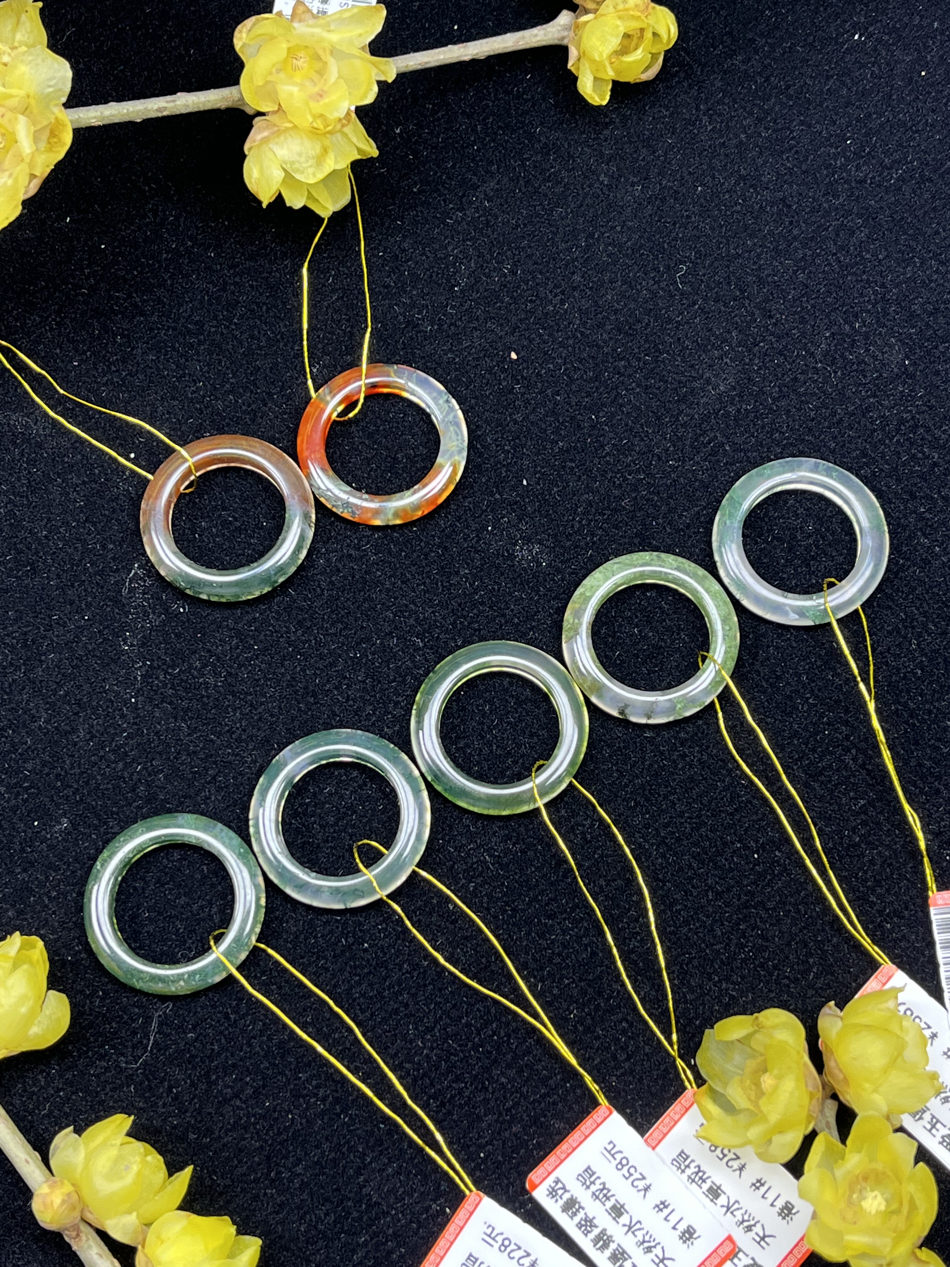 7天然水草彩玉戒指11-12港码玉髓非洲翠玉石扳指素圈尾戒红玛瑙戒