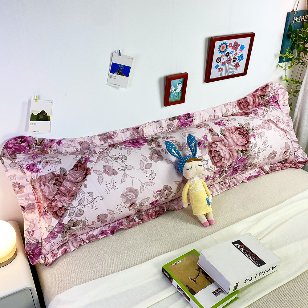 纯棉长枕套全棉花边双人枕芯套