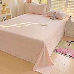 樱花粉色加厚牛奶绒床单单件浅粉玉粉色冬季保暖法兰绒珊瑚绒被单