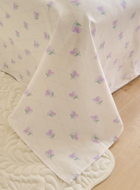 浅紫色花朵全棉床单单件丁香紫米白底色高密度纯棉学生宿舍被单