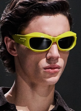 未来感异形夸张曲面宽边果绿色B家太阳眼镜男女街拍遮阳骑行墨镜