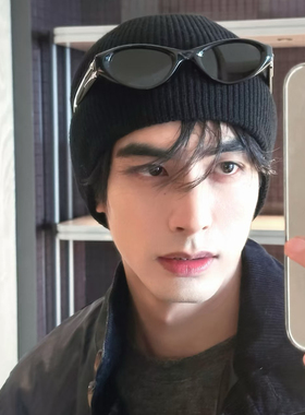 浓颜帅哥黑色小脸墨镜男士高级感痞帅复古猫眼防紫外线太阳眼镜酷