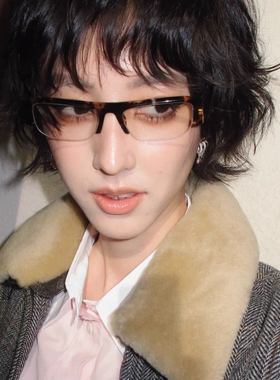 帅酷高冷眉线框复古黑色半框长方形眼镜Y2K前卫英伦风斯文眼镜架