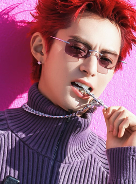 设计感小众无框窄方形紫蓝色墨镜高级感轻奢风金属镶钻太阳眼镜潮