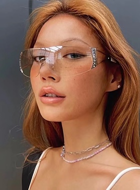 镶钻连体复古镜面银反光墨镜千禧中古y2k辣妹炸街太阳镜拍照质感