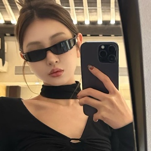 起猛了Y2K窄框细边黑色墨镜时髦未来风黑客太阳眼镜防紫外线甜酷