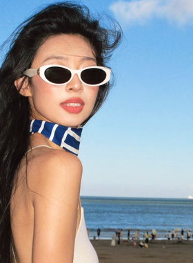 2026春夏米白框复古椭圆小框猫眼墨镜法式高级感海边防晒太阳眼镜