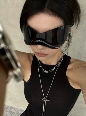 特务高级感夸张大框连体墨镜欧美风科技Y2K一体式反光镜片太阳镜