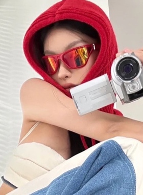 那么潮未来感y2k飞行式红反光墨镜凹造型街拍防紫外线运动太阳镜