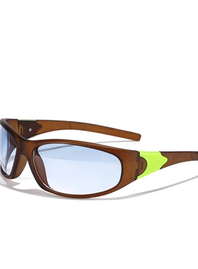 千嬉未来感满满茶框浅蓝片Y2K骑行墨镜防紫外线街拍凹造型男女潮