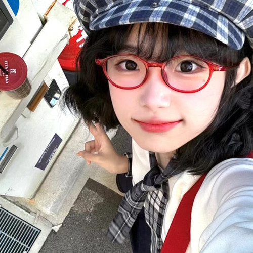 软萌可爱少女感红色小框平光眼镜素颜神器近视配度数装饰灰粉框架