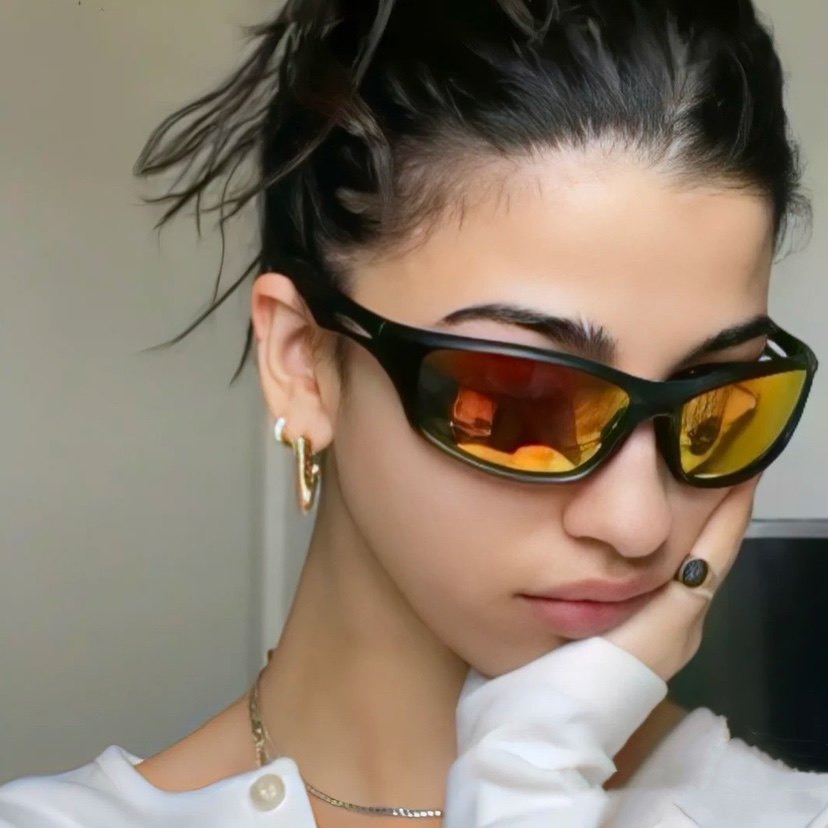 美式辣妹骑行机车红反镜面墨镜运动银灰千禧Y2K凹造型太阳镜男女