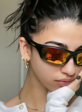 美式辣妹骑行机车红反镜面墨镜运动银灰千禧Y2K凹造型太阳镜男女