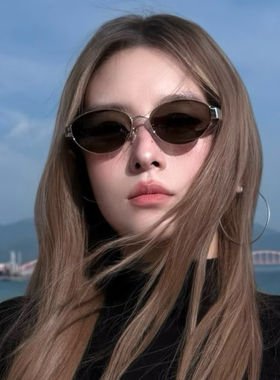 老钱风轻奢时髦复古椭圆形太阳茶色眼镜防晒挡紫外线遮阳拍照墨镜