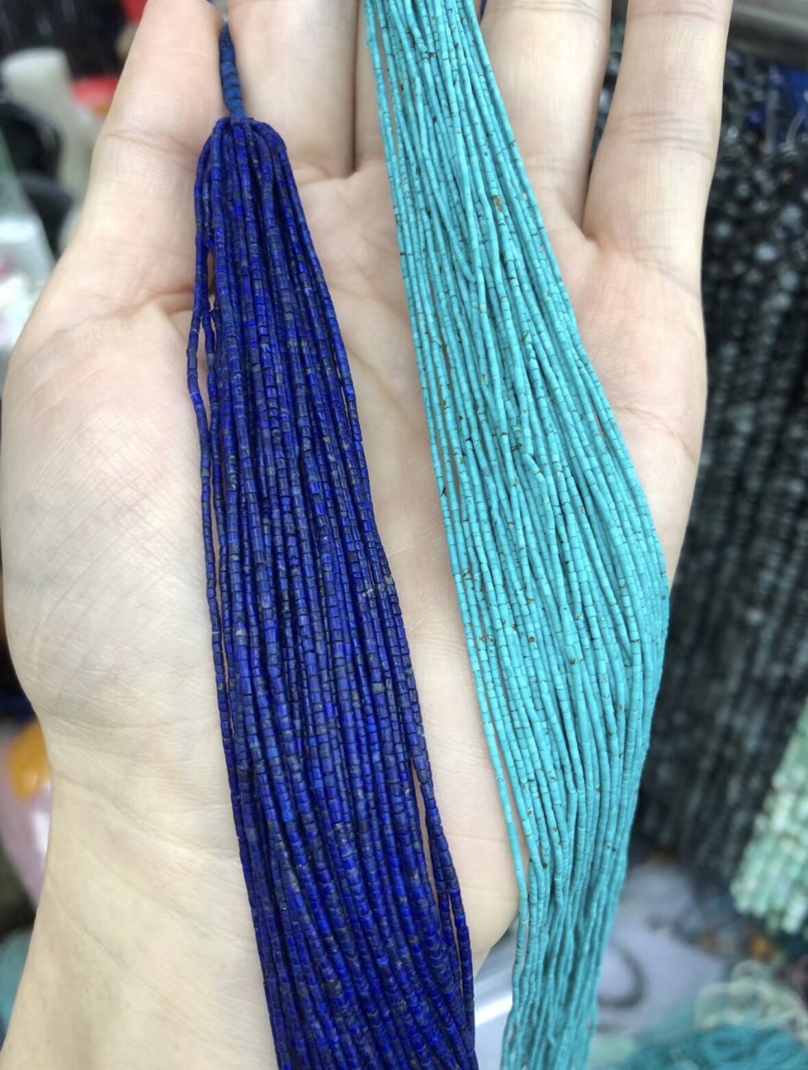 极细松石圆管/阿富汗青金石/伊朗松石/项链/长度35-38cm/DIY串珠