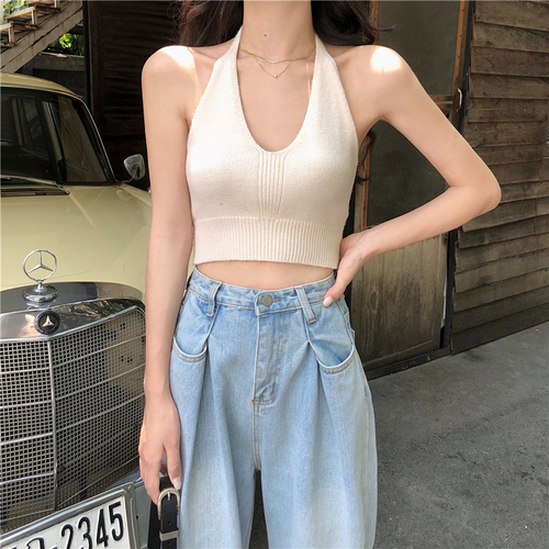 Summer new style collar wear bottomed tank top do old loose wide leg jeans two piece suit foreign aged women