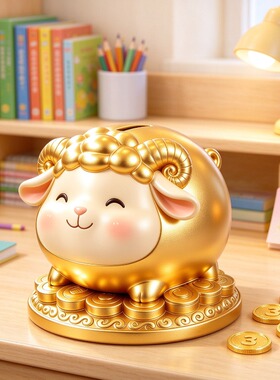 2027金色圆胖小羊储蓄存钱罐创意储蓄罐书桌玄关桌面零钱收纳摆件