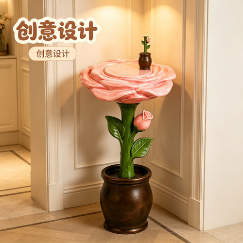 玫瑰花家居客厅沙发旁边几小桌子角几落地床头柜搬家礼物装饰摆件