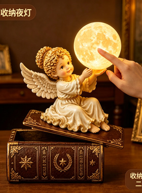 复古法式小天使欧式暖光台灯床头柜学习卧室睡眠触摸小夜灯的摆件