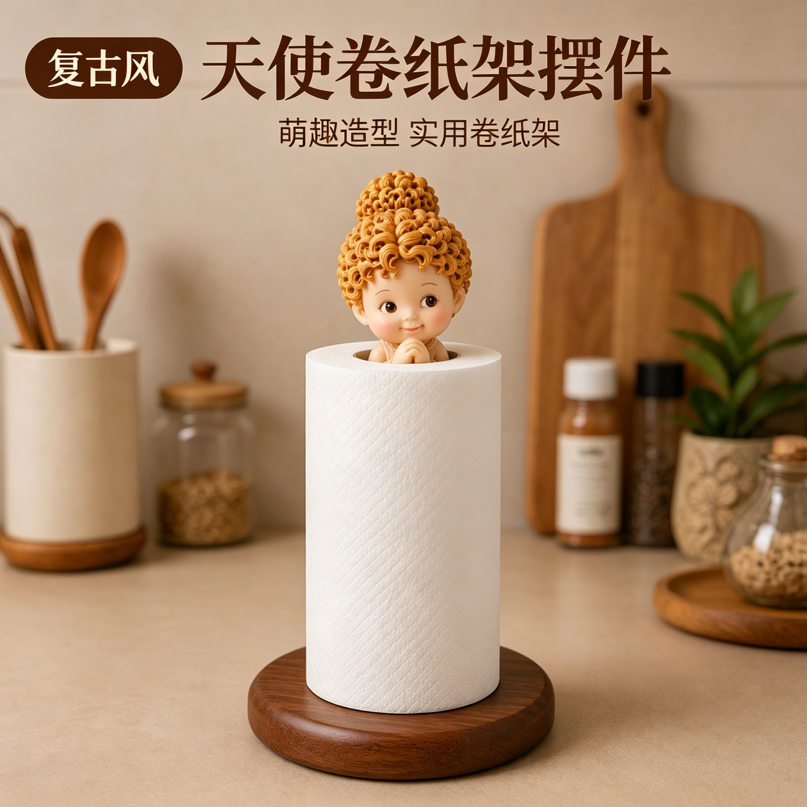 复古法式美式小天使厨房立式洗擦手巾卷纸架子家用搬家装饰品摆件图片