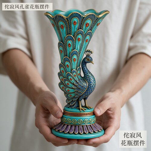 复古中式孔雀小众花瓶客厅餐桌高级仿真花干花插花玄关柜台艺术品