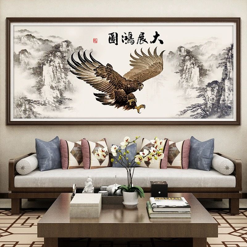 大展宏图老鹰山水画十字绣2025新款客厅线绣卧室手工自己刺绣满绣