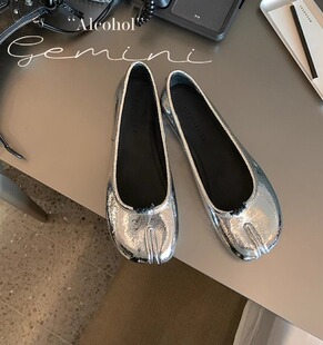 羊皮版~春秋女镜面分趾猪蹄鞋浅口配裙子的平底单鞋子真皮玛丽珍