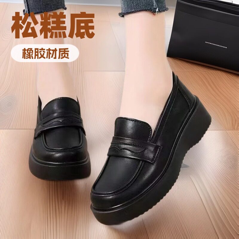 PLOVER2025新款春秋小皮鞋单鞋女平底乐福鞋百搭黑色工作鞋一脚蹬