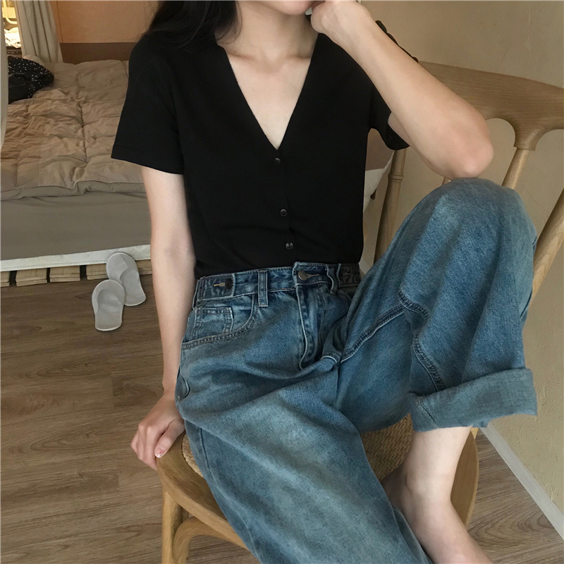 夏季2019新款韩版显瘦百搭V领针织衫上衣女装学生开衫黑色打底|ruв категории Женская одежда, шерстяной свитер - от Buy2taobao.com для оказания профессиональной услуги покупки агента Taobao