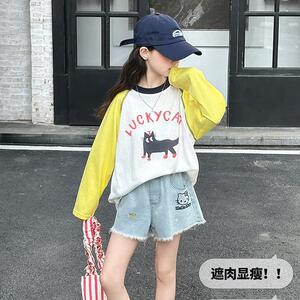 女童夏装牛仔短裤新款洋气儿童女孩卡通ins薄款外穿裤子夏季热裤