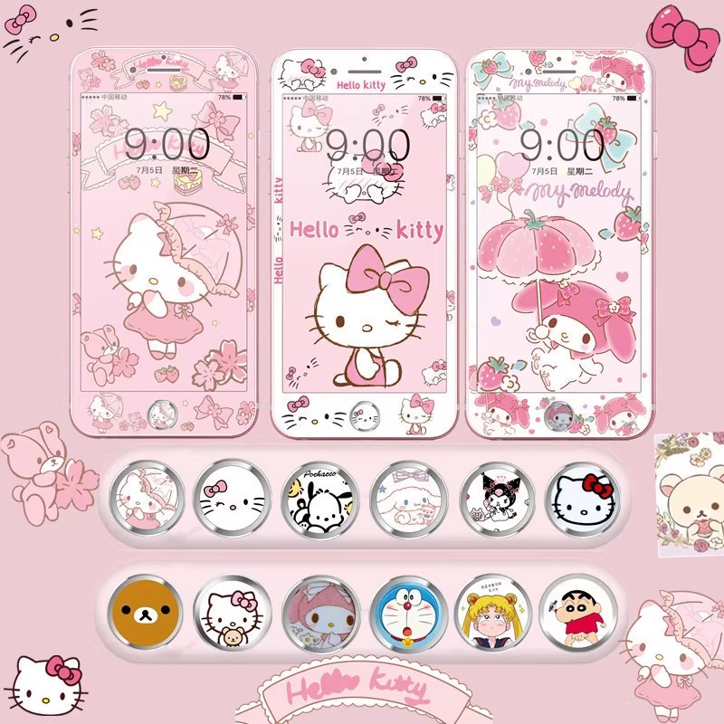 新款卡通按键贴适用苹果5s指纹识别iPhone4通用6s/7/8P可爱ipad键