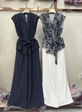 格林86058正品夏装新品2026女时尚系带印花衬衫阔腿裤两件套套裤