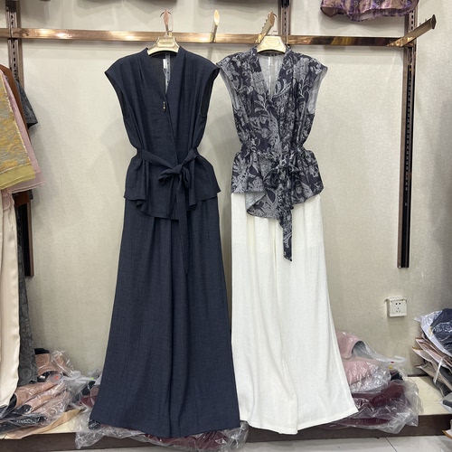 格林86058正品夏装新品2026女时尚系带印花衬衫阔腿裤两件套套裤