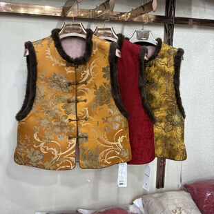 商场同款96083新中式国风刺绣叠穿马甲女冬季新款高端水貂毛羊毛