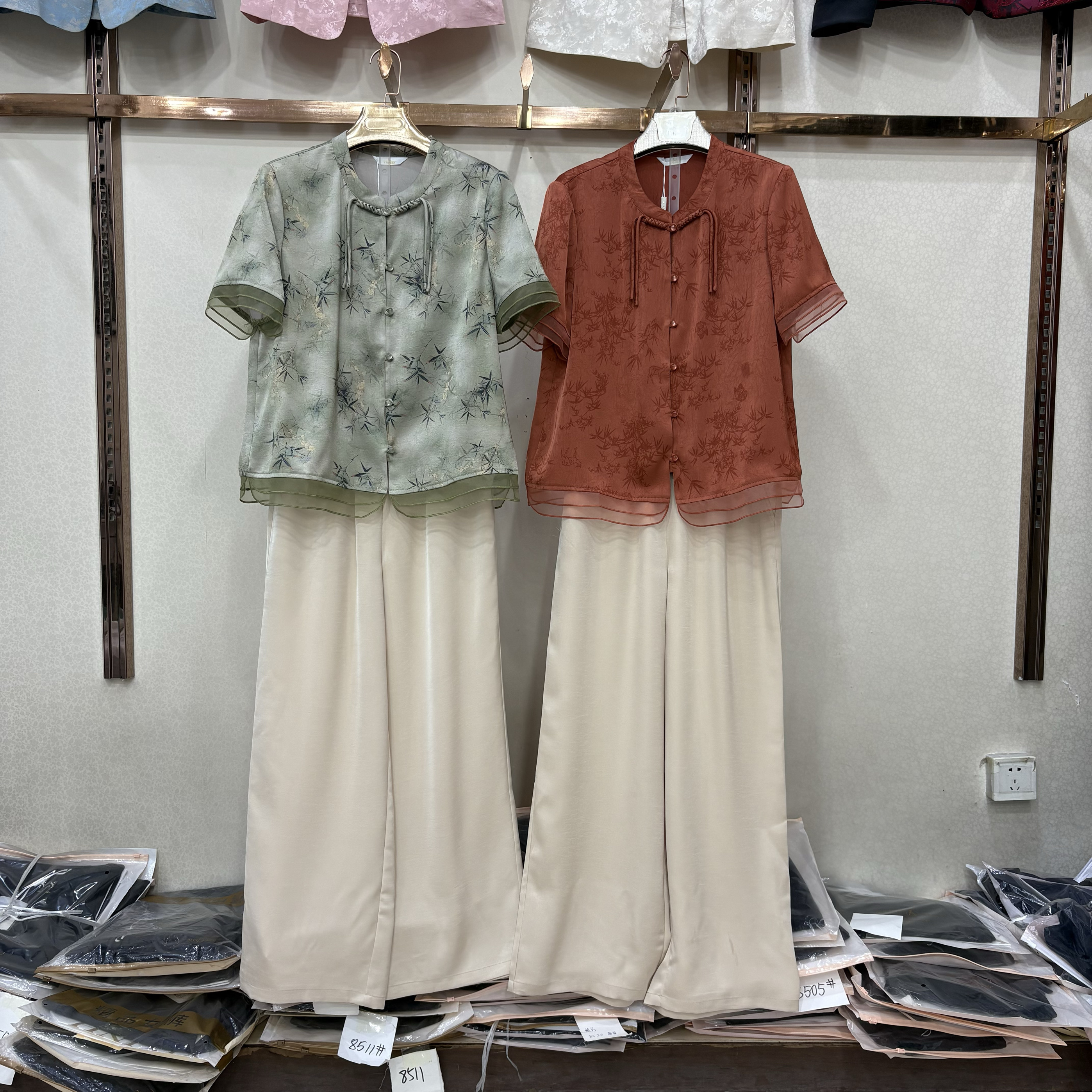 雨格A352专柜正品新中式妈妈天丝衬衫休闲裤两件套夏装新款套装女