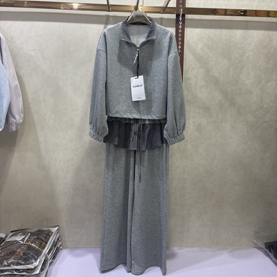 思祺美尔2613卫衣女新款半拉链上衣条纹屁帘阔腿裤休闲慵懒两件套