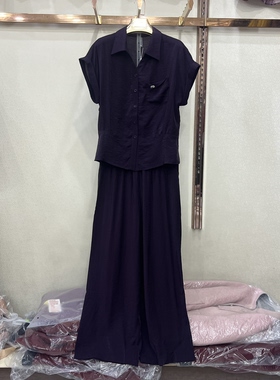 依菲2026A-636专柜正品妈妈夏套装新款洋气减龄衬衫阔腿裤两件套