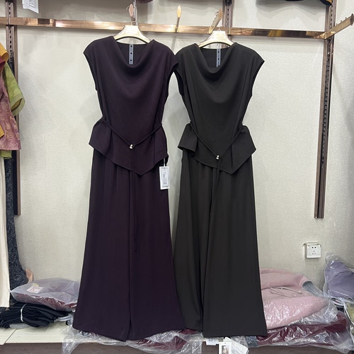 名扬M26XT793专柜正品夏新款堆堆领无袖系带不规则上衣阔腿裤套裤