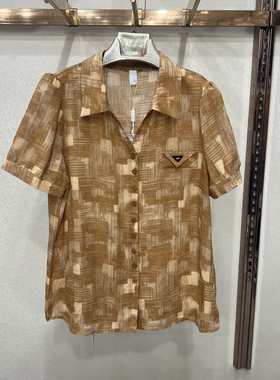 商场同款26A87短袖格子衬衫夏装新款洋气减龄小衫中老年百搭上衣