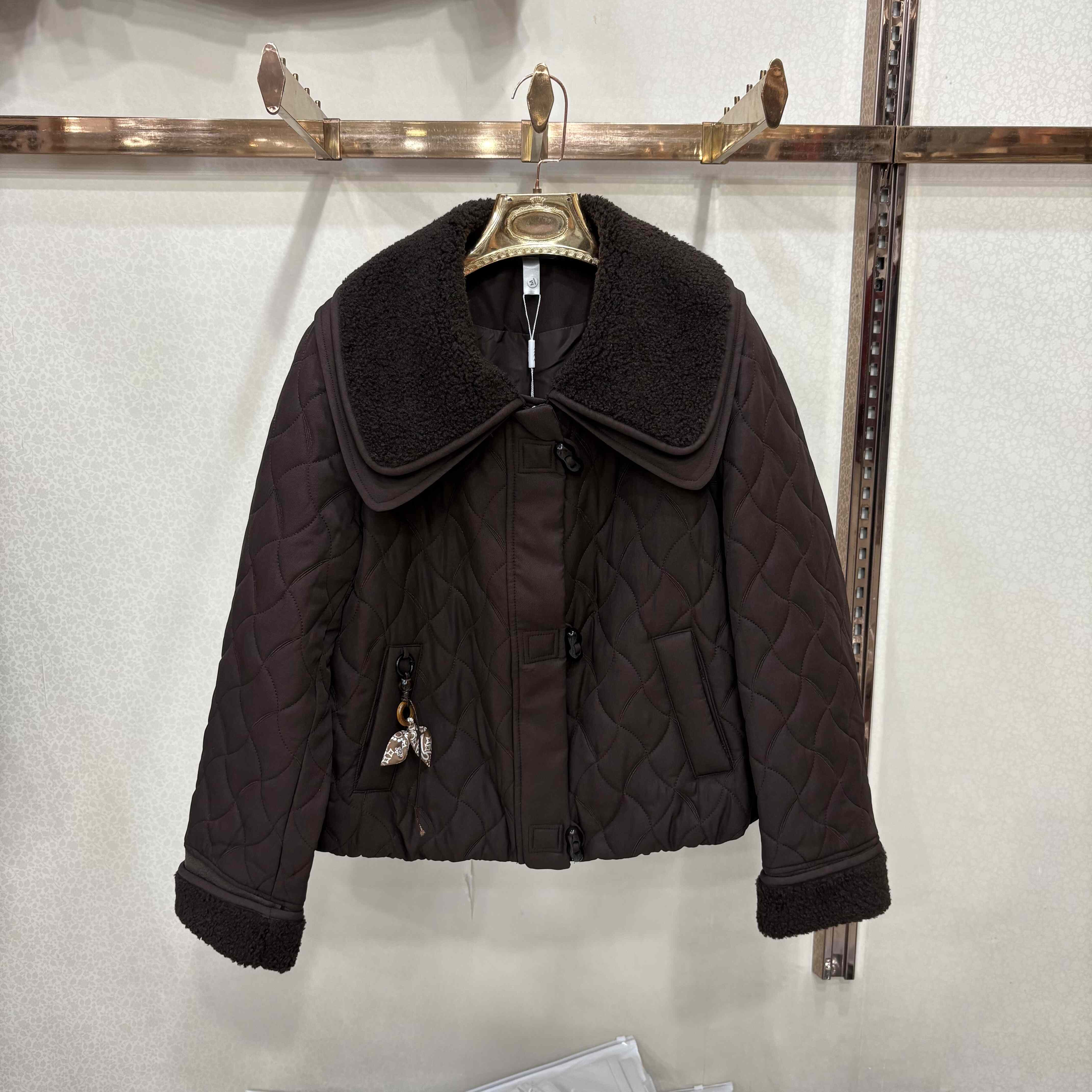 格林96037正品小香风棉服女2025秋冬款韩系拼接羊羔毛夹克短外套