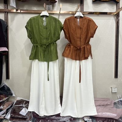 商场格林86059-1正品夏季新款减龄气质衬衣+直筒裤两件套套裤女装