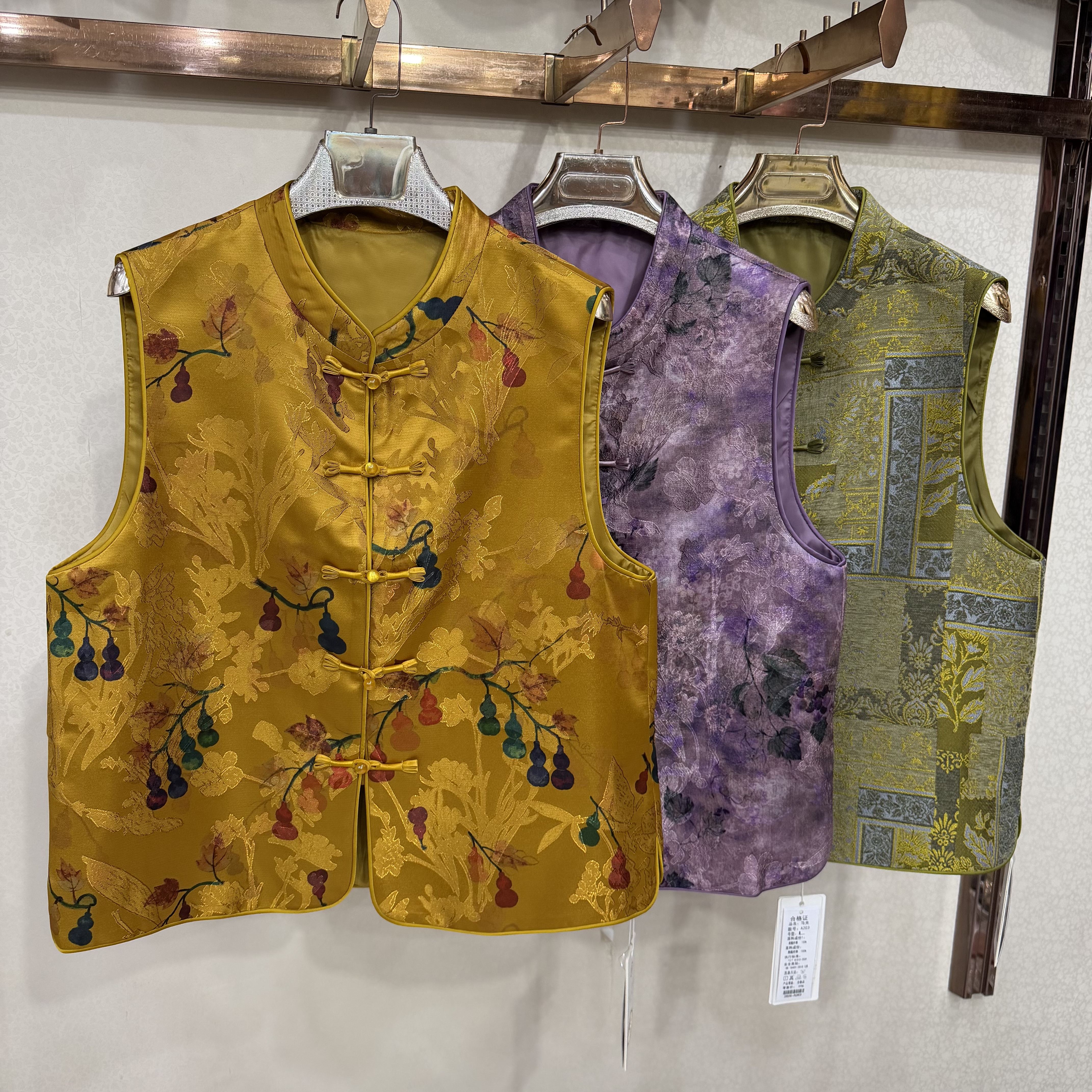 雨格A203专柜正品新中式立领盘扣马甲女复古葫芦印花国风无袖坎肩