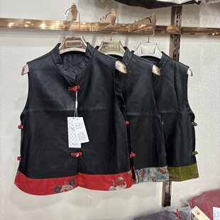 欧雪尔25-A821专柜正品春秋新皮衣女短款马甲中国风马夹背心时尚
