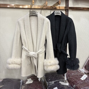 减龄 高端显瘦时尚 墨彩575专柜正品 秋冬大翻领双面羊毛大衣中长款