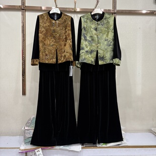 25B-13商场同款秋季新金丝绒衬衫+直筒裤+新中式马甲三件套套裤女