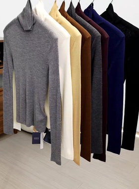 60支双股100%精纺羊毛德国扬子纱18针一线无缝高领羊毛打底衫女