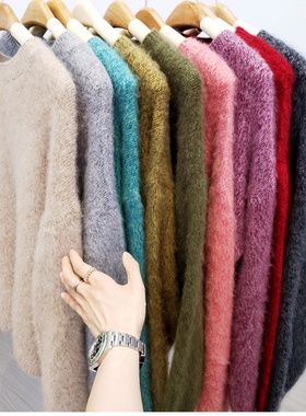 重磅！100羊毛拉绒拉毛加厚羊毛衫花纱慵懒毛衣针织套头上衣女