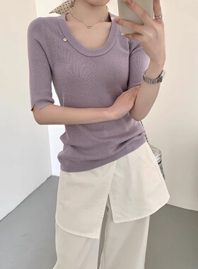 桑蚕丝羊毛针织衫U领女纽扣款韩版宽松显瘦百搭圆领长袖针织衫夏